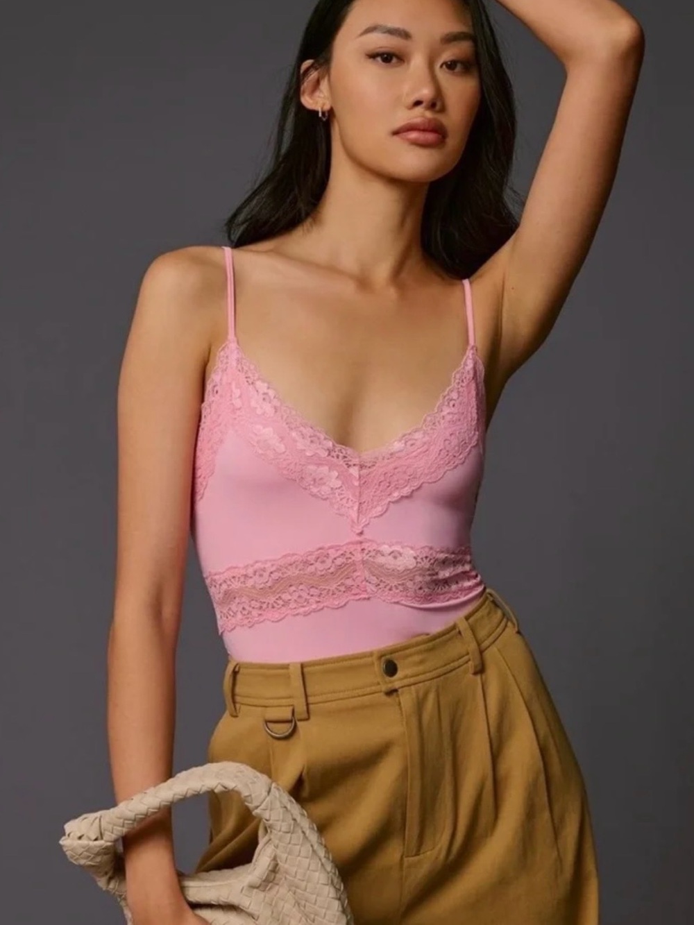 Anthropologie English Factor Pink Lace Cami Bodysuit Tank Top